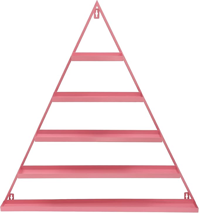 5 Tier Wall-Mounted Metal Nail Polish Display Rack,Simple Triangular Storage Shelves,Essential Oil and Perfume Organizers,Cosmetic Display Cases for Home Spa Nail Salon Shop (Pink)