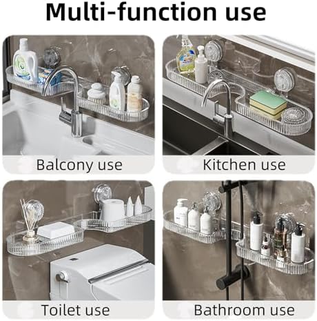 No Drill Suction Shelf for Bathroom Sink, Wall Mounted Storage Rack with Drainage for Shampoo & Towels, Space-Saving Kitchen Organizer, 1 Piece