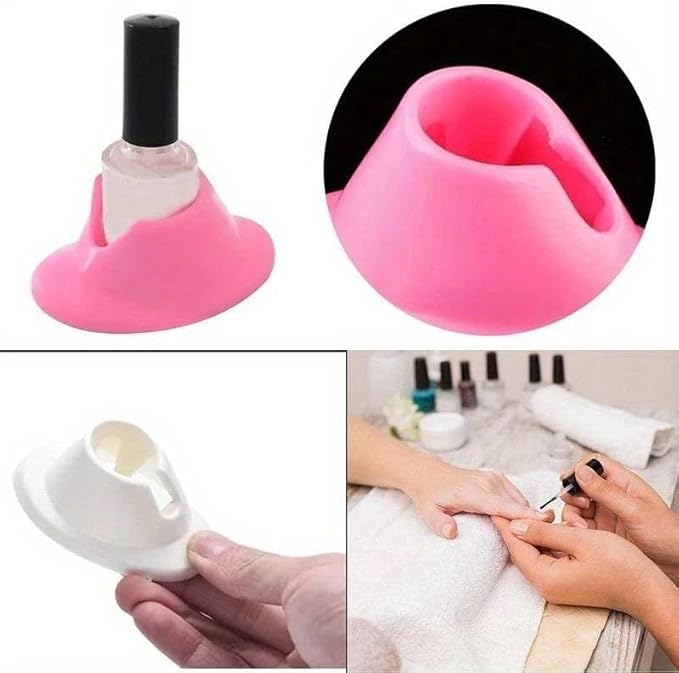 2 Pcs Pink & White Silicon Nail Polish Bottle Holder Nail Polish Stand Anti-Spill Nail Art Organizer Display Manicure Tools for Salon Design Polish,Foot, Hand and Nail Care