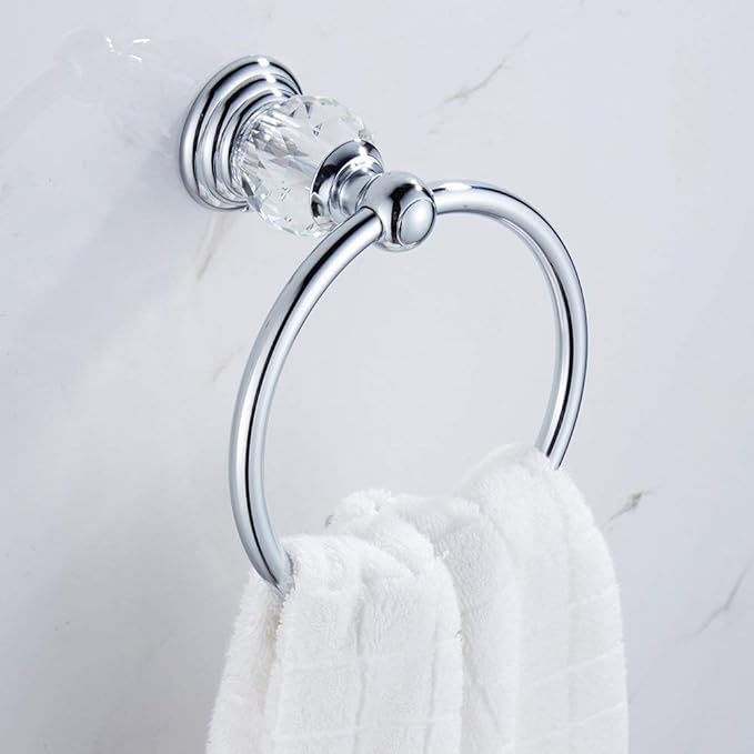 WOLIBEER Crystal Bathroom Accessories, Chrome 24 Inch Towel Bar Set Polished Brass Toilet Paper Holder Towel Ring Coat Hooks Bathroom Hardware 4 Pieces Wall Mounted
