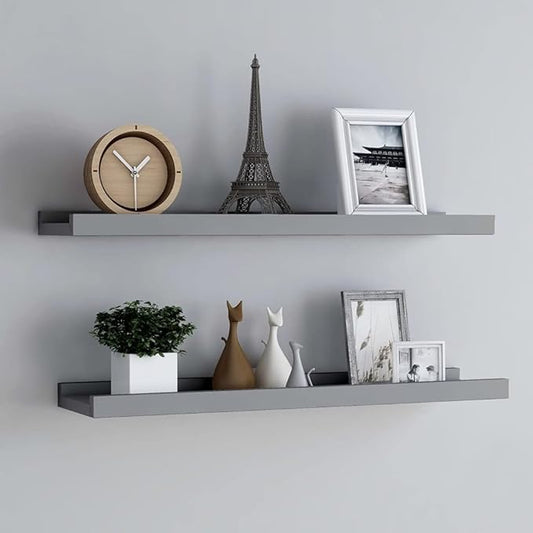 Picture Frame Ledge Shelves 2 Pack Gray Wall Mounted Display Shelves for Photos 31.5 Inch MDF Board with Front Edge Home Decor Easy Installation