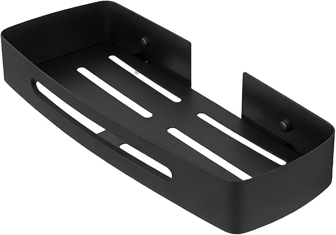 Estink Bathroom Shelf, Stainless Steel Wall Mounted Storage Rack, Rustproof Design, Organizes Toiletries and Maximizes Space for Renters (Black Single Layer Rack (No Drill Installation))