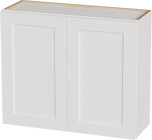 Kisart Laundry Room Cabinets Wall Mounted with Doors & Shelves, Solid Wood RTA Medicine Storage Cabinet, 36" Wx30 Hx12 D Inch White Shaker Hanging Cupboard, Space-Saving for Kitchen, Bathroom, Garage