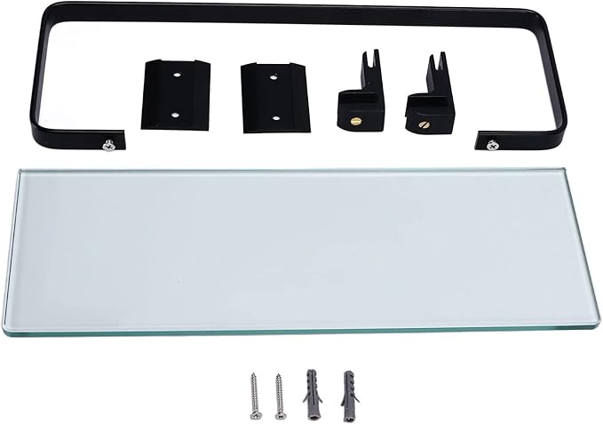 Bathroom Shelf | Robust Tempered Glass Storage Rack for Bathroom/Kitchen/Living Room | Large Capacity, Easy Installation, Black