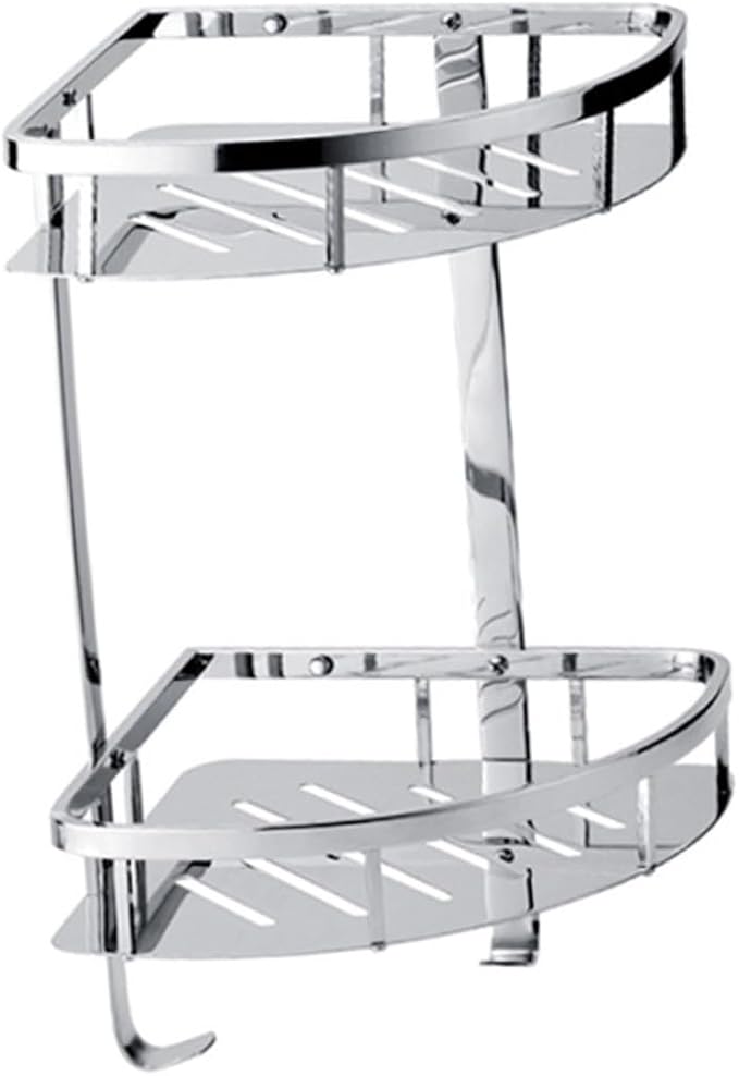 Garneck Stainless Steel Double Layer Triangle Corner Storage Rack Bathroom Organizer Shelf for Toiletries and Essentials Material Space-Saving Design