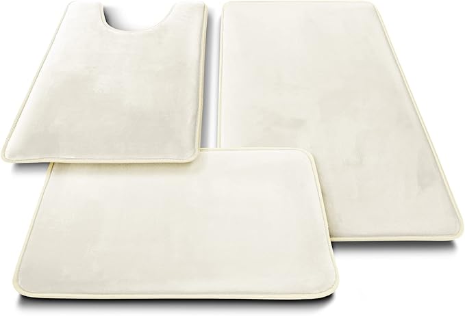 Clara Clark 3 Piece Bathroom Rugs Bath Mat Set, Velvet Memory Foam Bath Mats for Bathroom - Non-Slip, PVC Backing Bath Rugs, Washable - Dries Quickly, White
