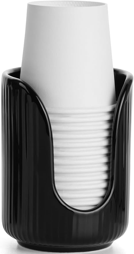 ABRUTY Bathroom Cup Dispenser, 3oz-4oz Ceramic Paper Cup Holder, Small Countertop Mouthwash Dixie Cups Accessories, for Vanity Countertops, Bathroom, Kitchen, and Dining Room