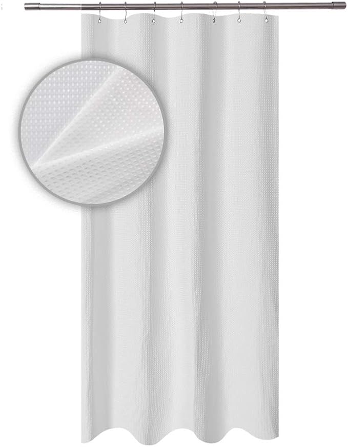 Barossa Design Small RV Shower Curtain Waffle Weave 36 x 64 Inches for Travel Trailer and Camper - 230GSM Heavy Fabric, Water Repellent, Washable, White, 36x64