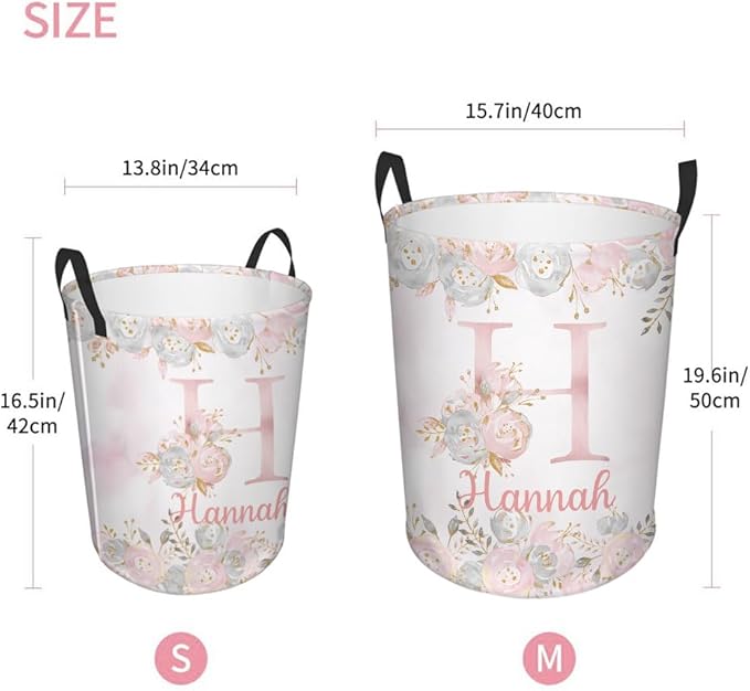 callie Personalized Laundry Basket for Kids Girls, Custom Initial & Flower Laundry Hamper, Clothes Toys Storage Bin for Bedroom Nursery (13.8" x 16.5", 15.7" x 19.6")