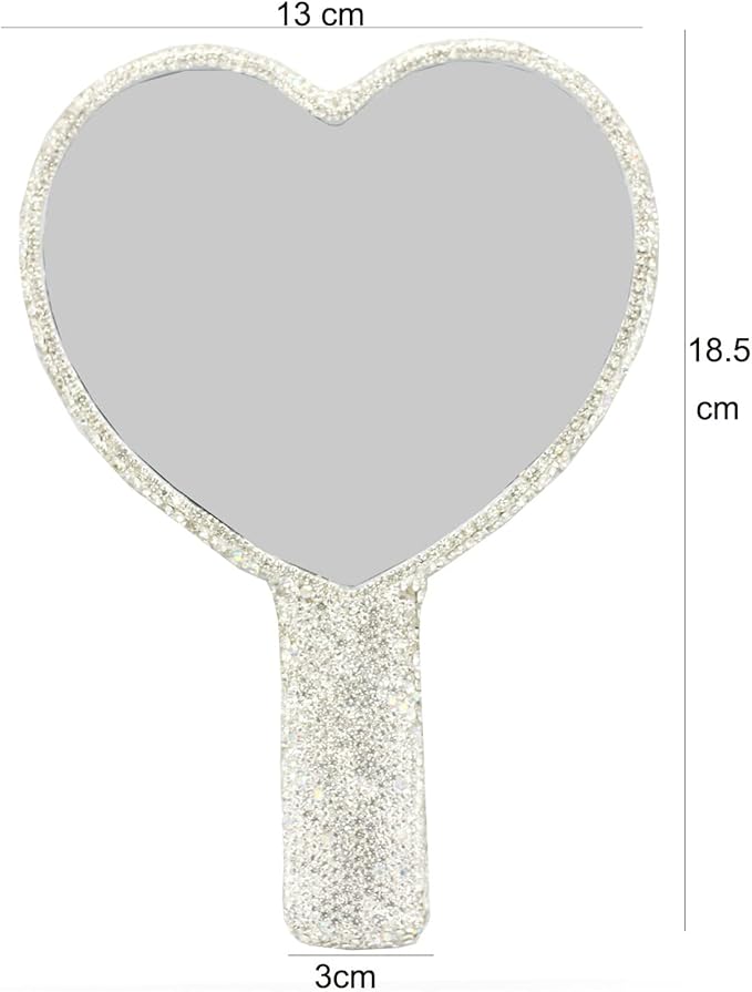 Bling Rhinestone Heart Handheld Mirror - Portable & Dazzling Makeup Mirror for On-The-Go Touch-ups (Plastic White)