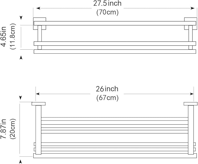 Bathroom Towel Rack with Double Towel Bar Bathroom Hotel Shower Shelf SUS304 Stainless Steel Modern Wall Mounted Holder 28 Inch Polished Chrome