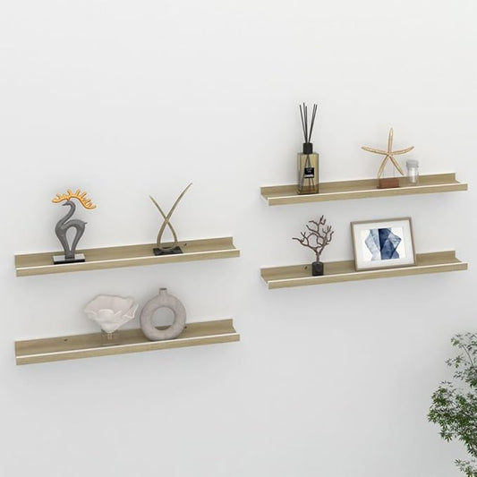 Wall Shelves 4 pcs White and Sonoma Oak 23.6x3.5x1.2 Inches Floating Shelves for Living Room Bedroom Bathroom Storage Display Organizer Modern Decor