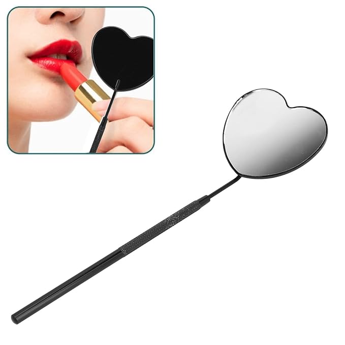 Pssopp Lash Eyelash Extension Mirror, Eyelash Makeup Mirrors Heart Shaped Lash Mirror Professional Portable Stainless Steel Makeup Eyelashes Mirrors for Lashes Extension (Black)