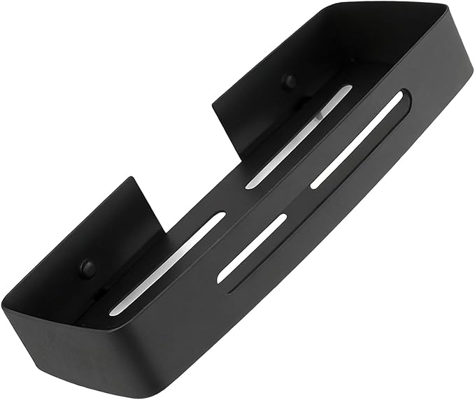 VBESTLIFE Bathroom Shelf, Wall Mounted Stainless Steel Storage Organizer with Drainage Holes for Toiletries (Black Single Layer Rack (No Drill Installation))