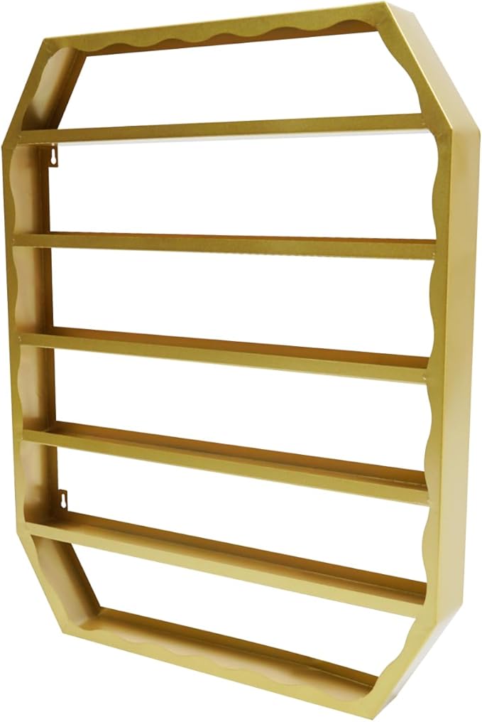 3pcs Wall-Mounted Nail Polish Storage Racks, Multi-Tiers Metal Display Racks With Middle Rack & 2 Side Racks,Metal Essential Oil Organizer Storage Racks For Homes, Nail Salons, Spas,Stores (Gold)