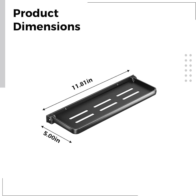 Black Aluminum Folding Shelf, 11.81 X 5 in, Wall Mounted Bathroom Shelf, Space-Saving