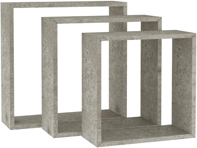 Wall Cube Shelves Set of 3 Concrete Gray Modern Floating Shelves Storage Display Organizer for Living Room Bedroom Office Decor
