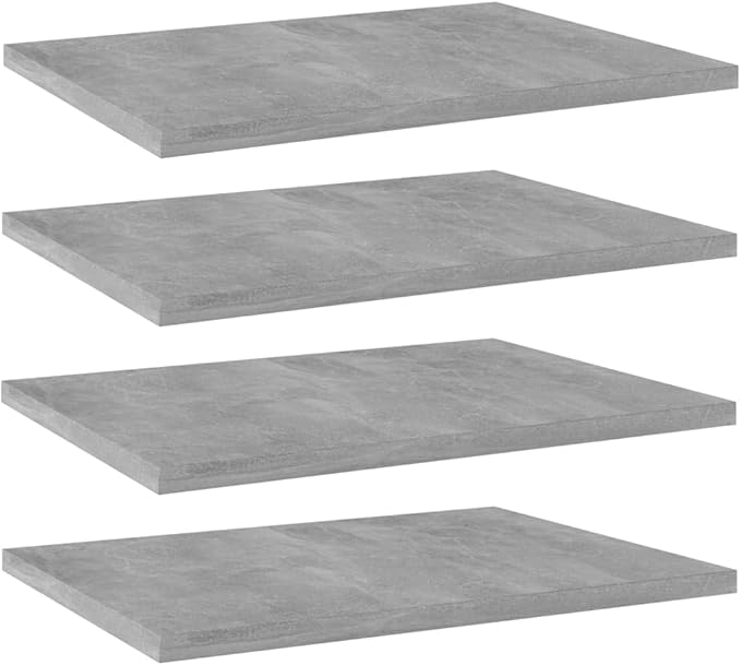 4-Piece Concrete Grey Engineered Wood Wall Mounted Shelf Set, Modern Minimalist Bookshelves for Indoor Storage and Display, Easy Installation Brackets Not Included