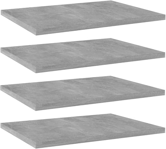 4-Piece Concrete Grey Engineered Wood Wall Mounted Shelf Set, Modern Minimalist Bookshelves for Indoor Storage and Display, Easy Installation Brackets Not Included