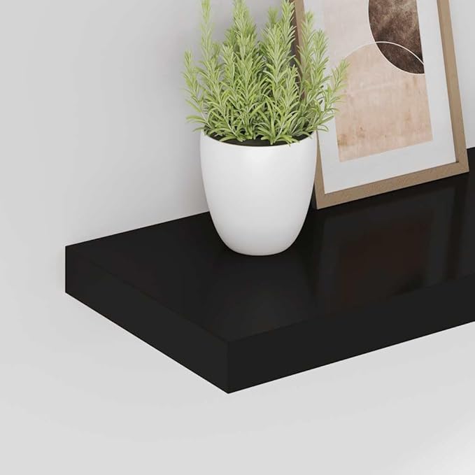 Set of 2 Floating Wall Shelves, 23.6 Inch Modern Matte Black Storage Shelves for Living Room Bedroom Office, Decorative Display MDF Ledge