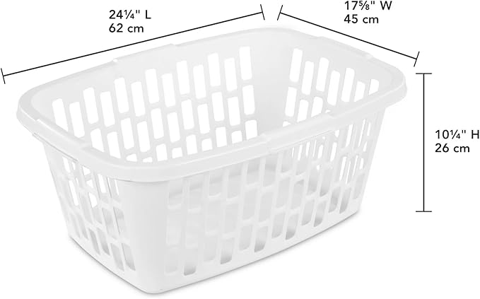 6 Pack 1.5 Bushel Rectangular Plastic Laundry Basket & Hamper - Ventilated Sides, Stackable & Portable with Comfort Grip Handles, Reinforced Rim for Laundry Room, Bedroom, Bathroom & Dorm, White