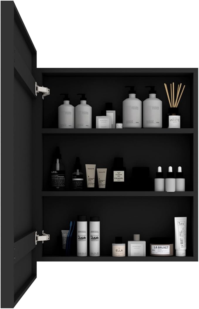 22”x28” Recessed Wood Medicine Cabinet with Mirror for Bathroom – Wall-Mounted Wooden Bathroom Cabinet with Adjustable Storage Shelf (Black, 22“x28)