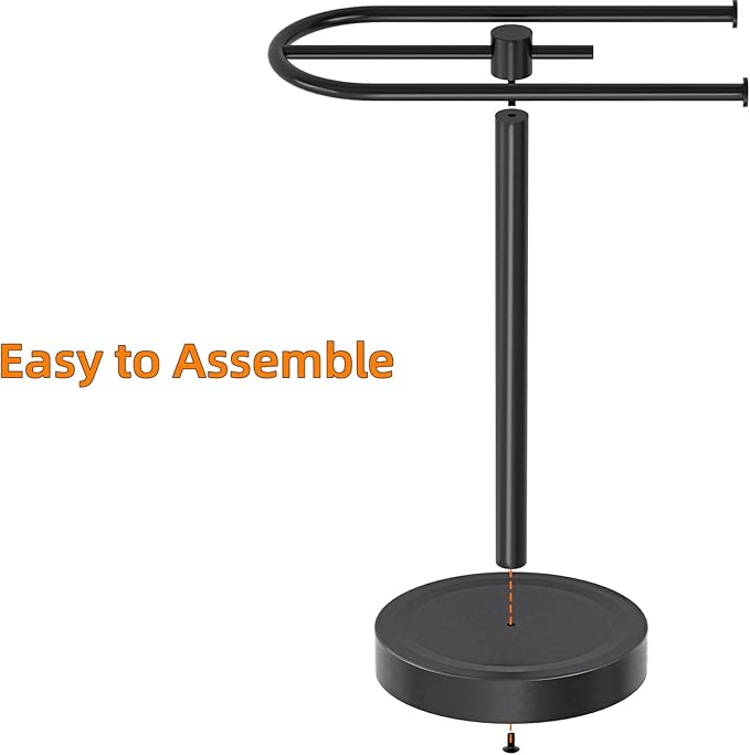 Towel Holder Stand, Stainless Steel Hand Towel Holder Rack for Bathroom Countertop, C-Shape Free Standing Towel Bar Holds 2 Towels for Bathroom Kitchen Countertop, Matte Black