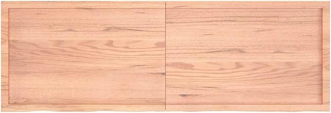 Light Brown Solid Oak Wood Bathroom Countertop 70.9"x23.6"x(0.8"-2.4") Treated Vanity Top with Live Edge Handmade for Shelf Desk Table