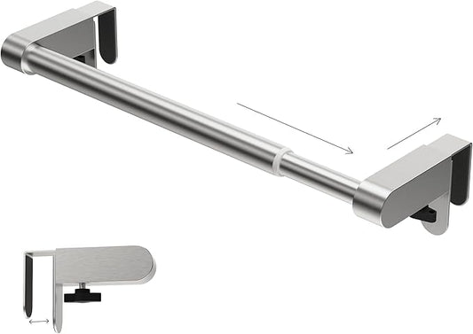 VEHHE Kitchen Towel Holder, Hand Screwed Telescopic Kitchen Towel Rack, Stainless Steel Adjustable Length and Width Over The Cabinet Door Towel Rack with EVA Foam Pad (Silver)