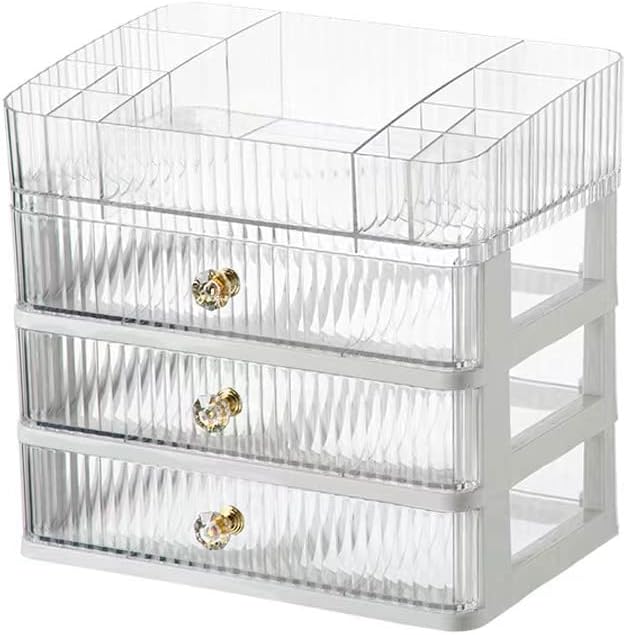 No band Makeup Organizer Cosmetic Storage Organizer for bathroom Vanity Countertop,Cosmetic Display Box Case with Drawers and Cover Waterproof Dust-proof (pink1)