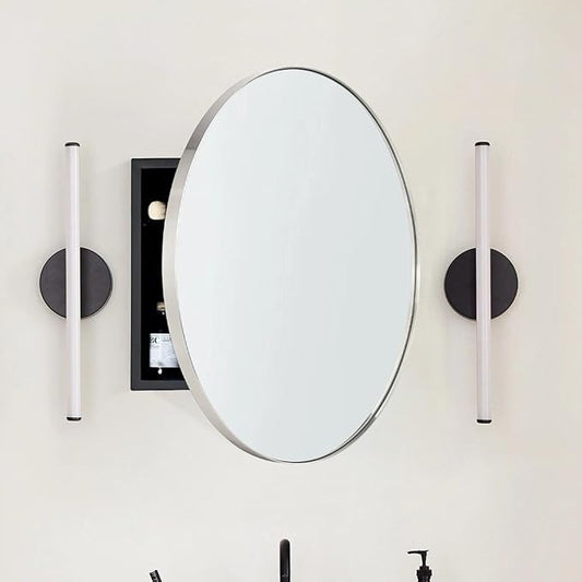 Surface Mount Brushed Nickel Round CircleBathroom Medicine Cabinet with Mirror Circlular Shaped Stainless Steel Metal Framed Medicine Cabinets Bathroom Cabinet with Mirror 24'' Diameter