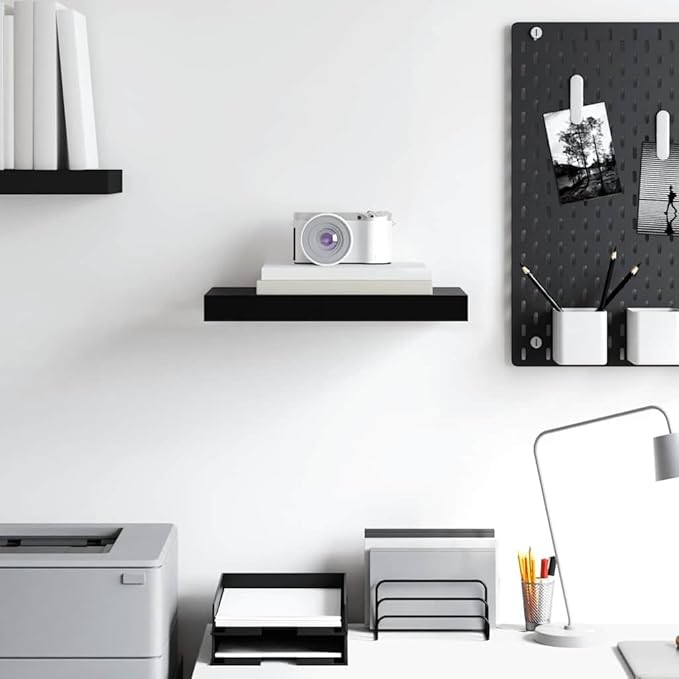 Floating Wall Shelf 15.7 Inch, Modern Honeycomb Geometric Wall Display Shelf for Bedroom, Living Room, and Office Storage, Matte Black MDF Wood