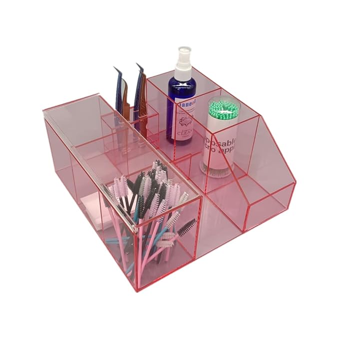Large Capacity Empty Acrylic Storage Box, Eyelash Extension Supplies Accessories Tool Storage Display,Eyelash Grafting Beauty Makeup Tool Brush Kit Holder Display Rack Organizer (Transparent Pink)1