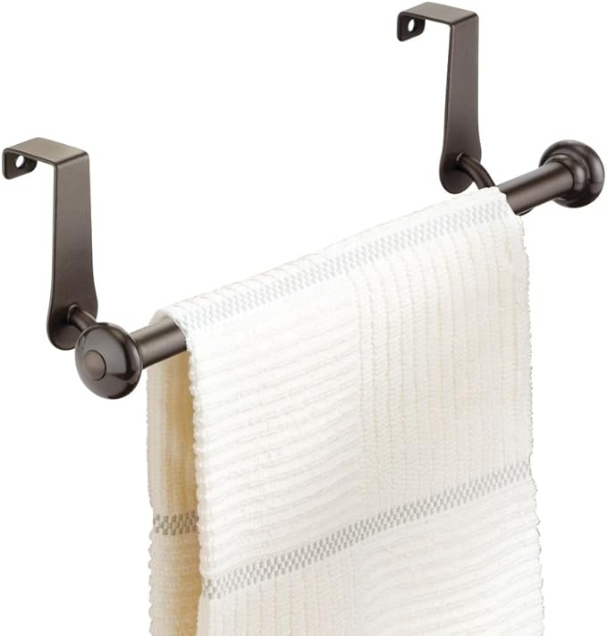 iDesign York Metal Over the Cabinet Dish and Hand Towel Bar Holder for Kitchen, Bathroom, 10.5" x 3" x 3" - Bronze
