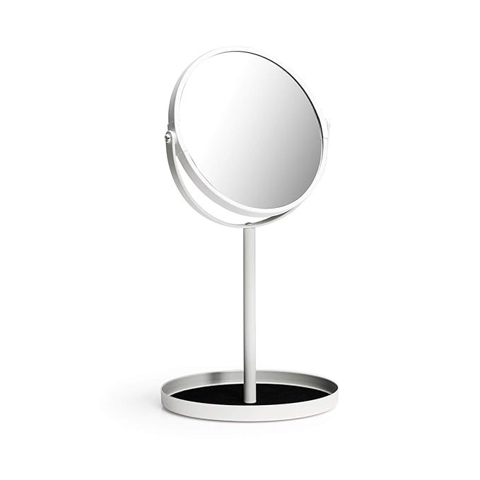 Ettori Makeup Mirror Dual Sided Vanity Mirror, 1X and 5X Magnification, 360 Swivel Round Mirror, Tabletop Mounting, No Light, White