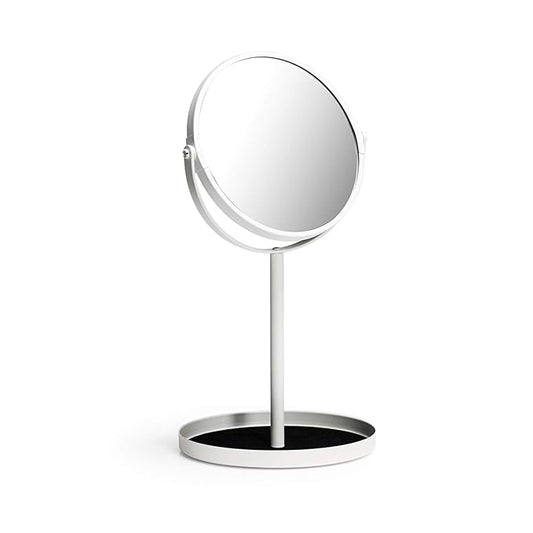 Ettori Makeup Mirror Dual Sided Vanity Mirror, 1X and 5X Magnification, 360 Swivel Round Mirror, Tabletop Mounting, No Light, White