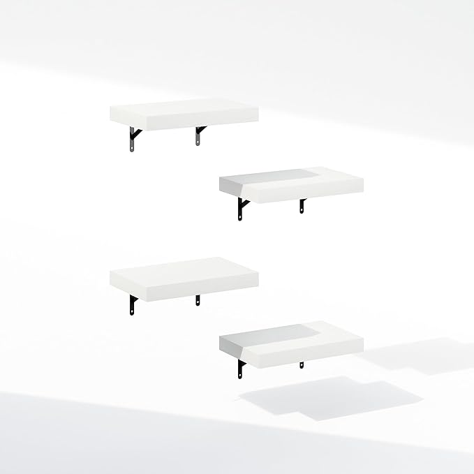 Furinno Tanna Floating Shelves for Wall Set of 4, 15-Inch Bathroom Wall Shelf, Wall Mounted Shelf, for Bathroom Organizers and Storage, Living Room, White Texture