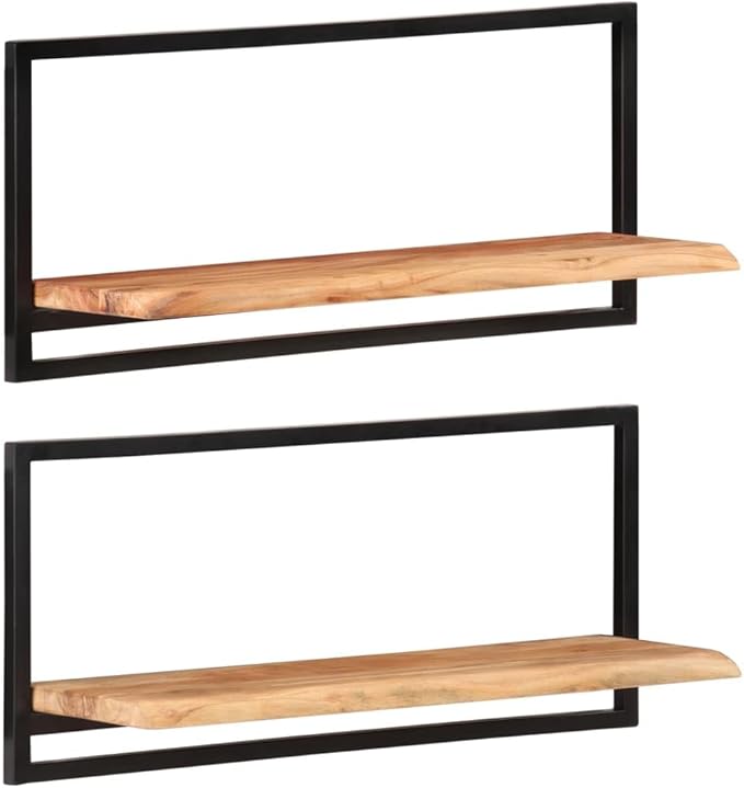 Wall Shelves 2 Pack 31.5x9.8x13.8 Inches Floating Shelves Solid Acacia Wood with Steel Frame for Living Room Bedroom Kitchen Display Decor