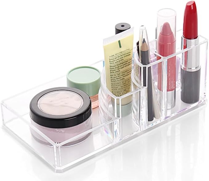 Kamay's Small 8 Compartments Circular-arc Multifunction Transparent Acrylic Desktop Cosmetic Display Stand Case For Lipstick Makeup Brush Nail polish Essential oil