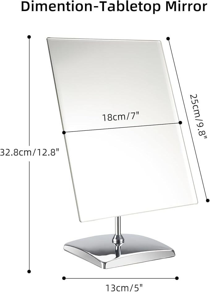 Surdy Large Table Desk Mirror with Stand for Office Desktop, Makeup Vanity and Bathroom Countertop - Personal Adjustable Face Mirror