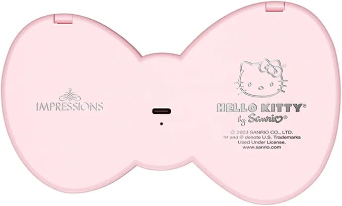 Impressions Vanity Hello Kitty Bow LED Compact Mirror, Double Sided Cute Travel Makeup Mirror, Soft Touch Button with Slide Down Auto Shut Off (Small)