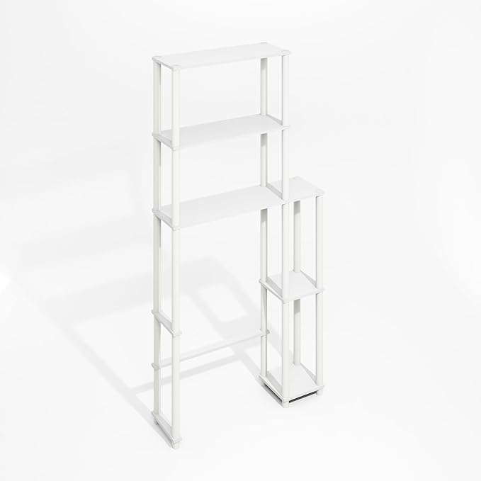 Furinno Turn-N-Tube Over The Toilet Storage, 5-Shelf Over The Toilet Organizer, Freestanding Space Saver Bathroom Shelf, for Bathroom Organizers and Storage, Plain White