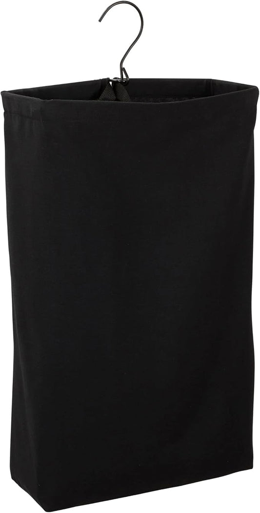 Household Essentials Door Hanging Laundry Bag, Washable Canvas Bag with Loop Handle, Holds Two Loads of Laundry, Great for Dorms and Small Spaces, Black