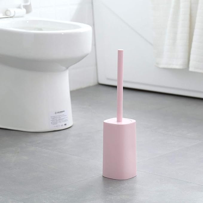 WFF Toilet Brush, Upright Plastic Brush and Stand with Lid for Bathroom Storage-Sturdy, Deep Cleaning
