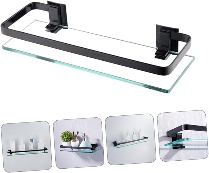 1pc Single Tempered Glass Bathroom Shelf Wall Mounted Storage Rack for Organizing Toiletries Cosmetics Stylish Design Easy to Install Compact