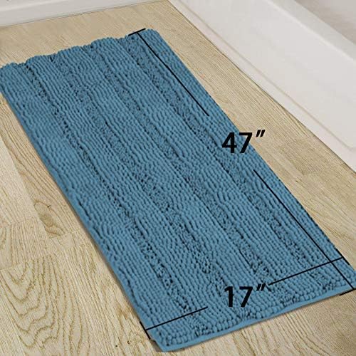 Turquoize Bathroom Rug Non Slip Chenille Bath Mat for Bathroom Thick Plush Rugs for Shower Shaggy Mat Machine Washable Bath Rug Perfect for Bath Room Tub Mat, Size 47" X 17", Turquoise Blue