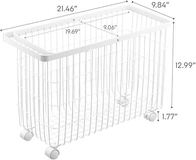 Yamazaki Home Tower Small Rolling Laundry Basket Metal Hamper Cart With Wheels And Handle, 14.8" - Steel - 9.8 Gallons, 35 Liters