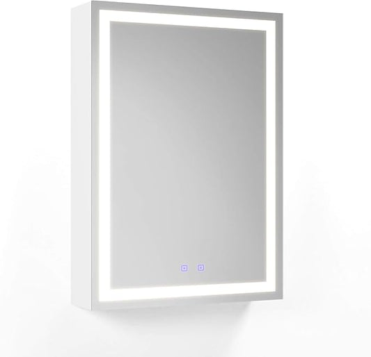 20x28 Inch LED Medicine Cabinet with Mirror - Lighted Bathroom Cabinet with 3 Color Modes (3000-6500K), Touch Dimmer, 2 Adjustable Shelves - Recessed or Surface Mount - Fab Glass and Mirror