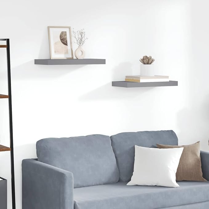 Floating Wall Shelf Modern Grey Decorative Display Ledge for Bedroom Living Room Space Saving Storage Organizer 19.7 x 9.1 Inch MDF Wood