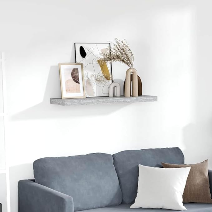 Floating Wall Shelf 31.5 Inch, Concrete Grey Minimalist MDF Display Ledge, Modern Wall Mounted Storage Rack for Books, Collectibles, Home Office Decor